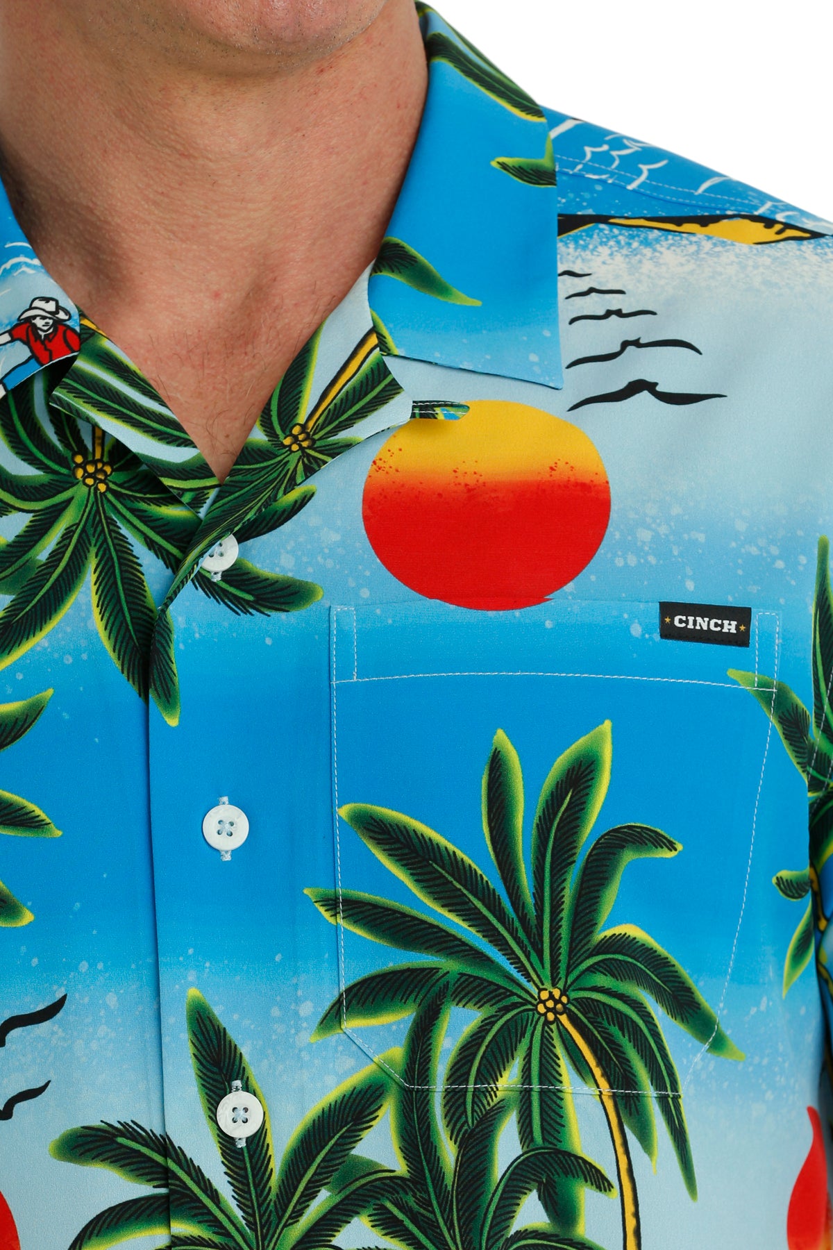 CINCH MENS BLUE HAWAIIAN CAMP SHIRT