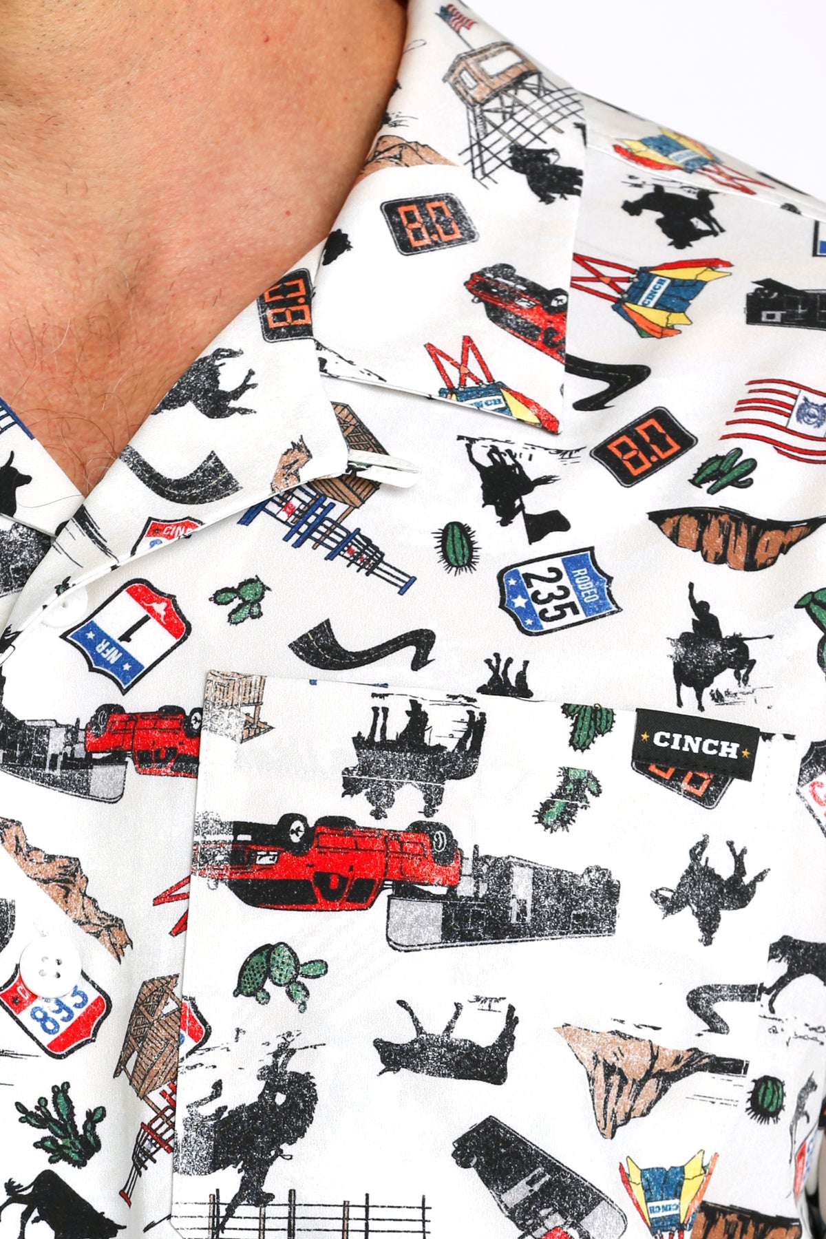 CINCH MEN’S RODEO ROAD TRIP CAMP SHIRT SHORT SLEEVE - WHITE