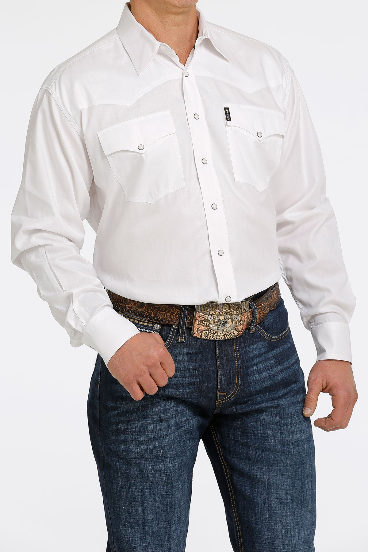 CINCH MEN'S HERRINGBONE WESTERN SNAP SHIRT - WHITE