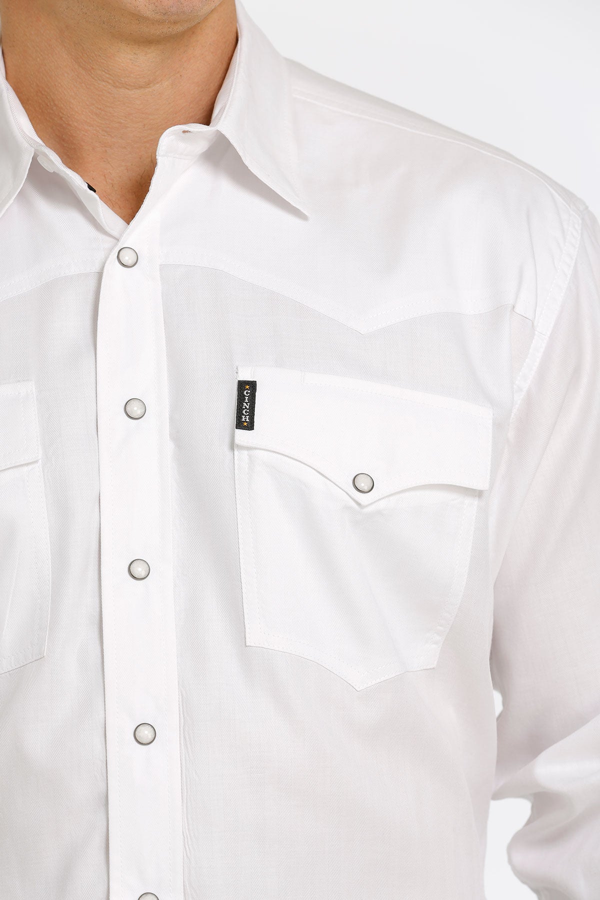 CINCH MEN'S HERRINGBONE WESTERN SNAP SHIRT - WHITE