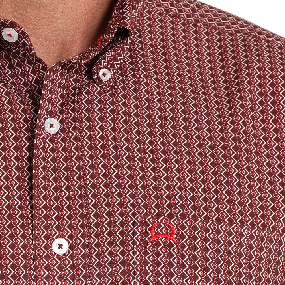 CINCH MEN'S ARENAFLEX GEO PRINT SHORT SLEEVE SHIRT - BURGUNDY