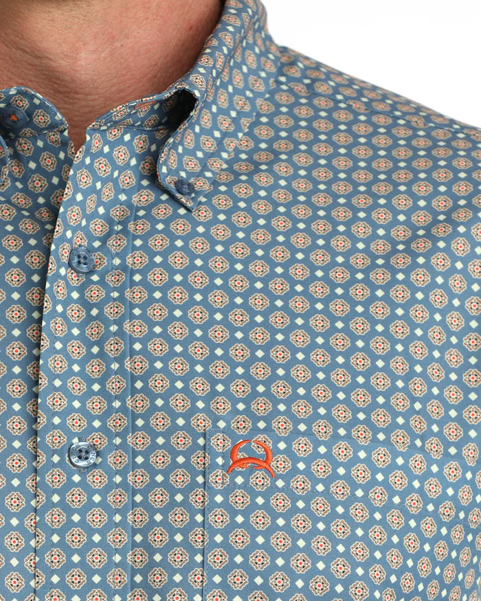 CINCH MEN'S SHORT SLEEVE MEDALLION ARENAFLEX SHIRT - BLUE