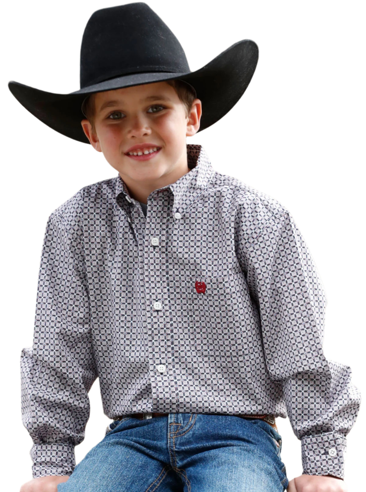 CINCH BOY'S  GEOMETRIC PRINT BUTTON-DOWN WESTERN SHIRT - MULTI