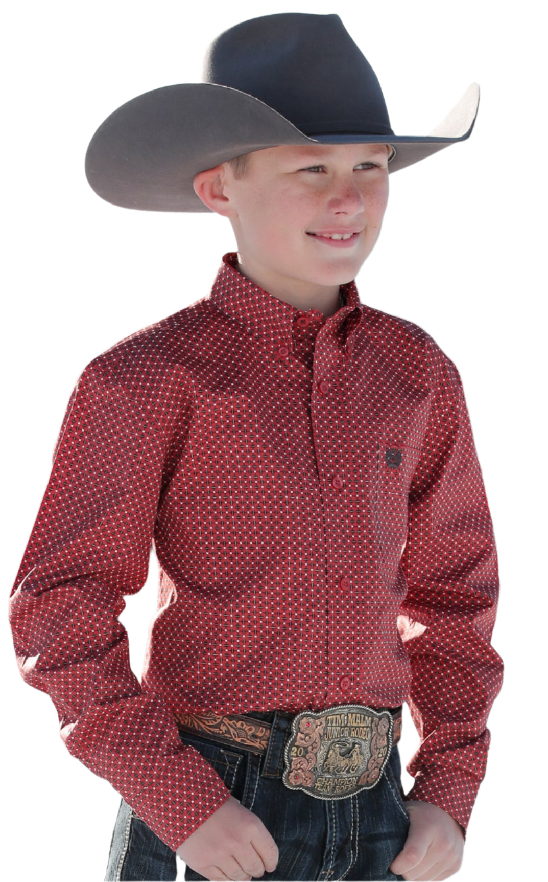 CINCH BOY'S GEOMETRIC PRINT BUTTON-DOWN WESTERN SHIRT - RED