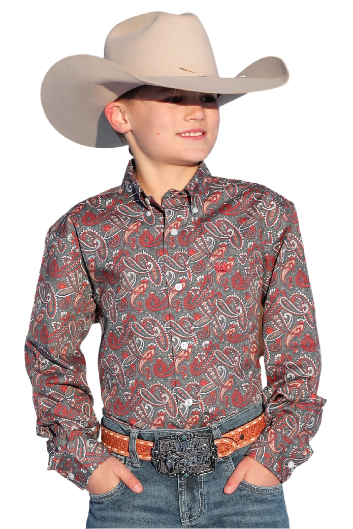 CINCH BOYS PAISLEY PRINT BUTTON DOWN WESTERN SHIRT
