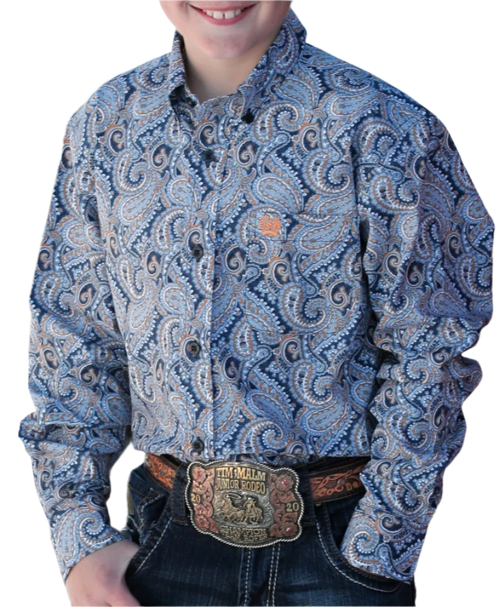 CINCH BOY'S PAISLEY PRINT BUTTON-DOWN WESTERN SHIRT - GRAY /BLUE