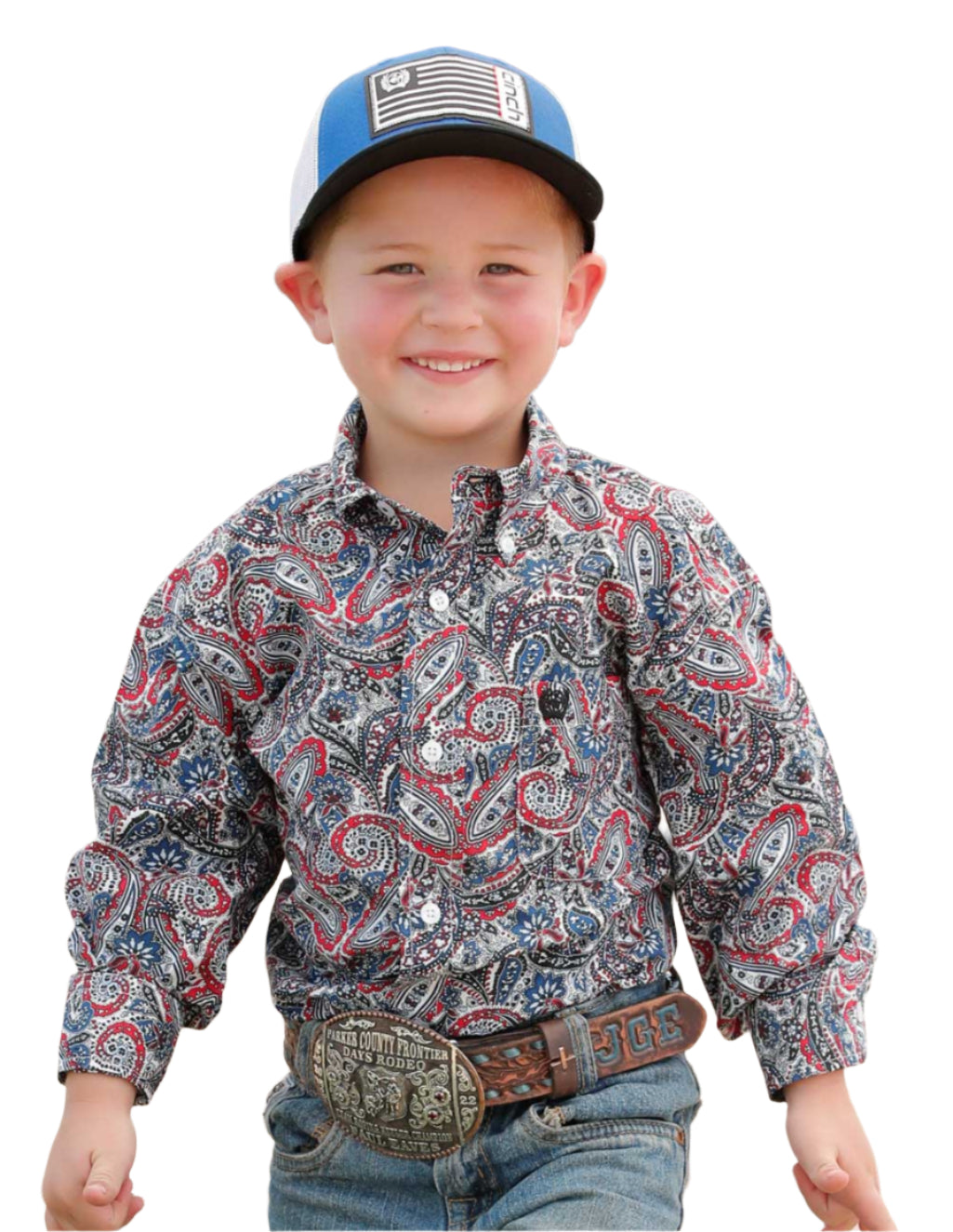 CINCH BOY'S PAISLEY PRINT BUTTON-DOWN WESTERN SHIRT - ROYAL/BLACK/RED