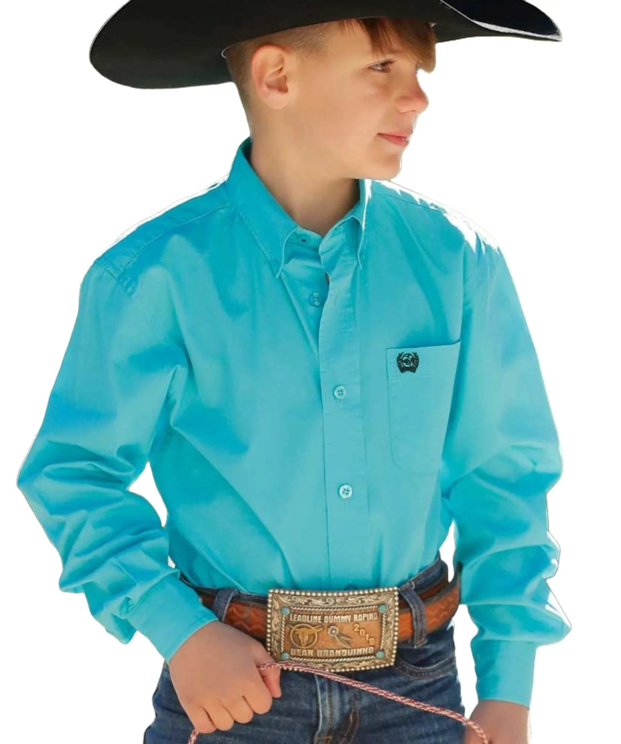 CINCH BOY'S SOLID TURQUOISE LONG SLEEVE WESTERN SHIRT