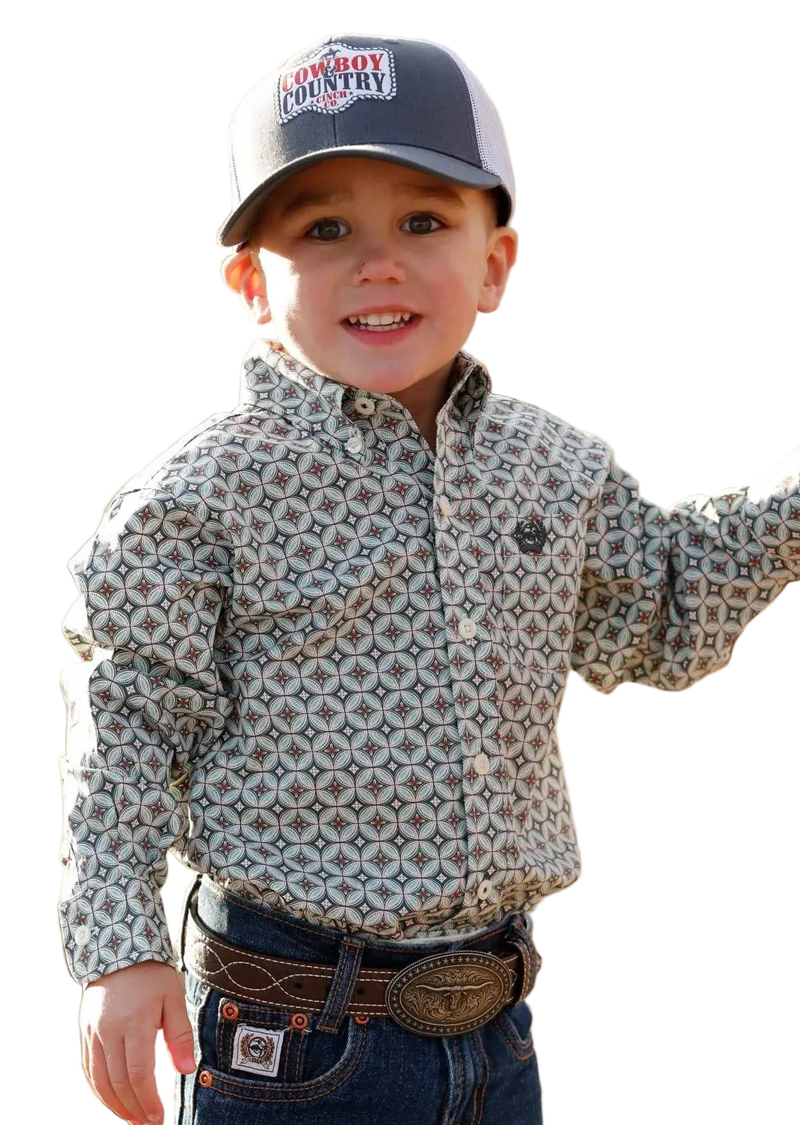 CINCH INFANT BOY'S CREAM GEO-PRINT BUTTON DOWN SHIRT