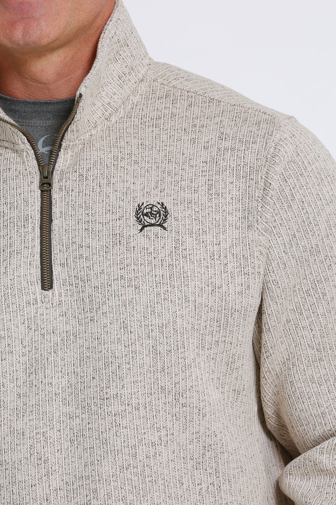 CINCH MEN'S 1/4 ZIP KNIT PULLOVER - STONE