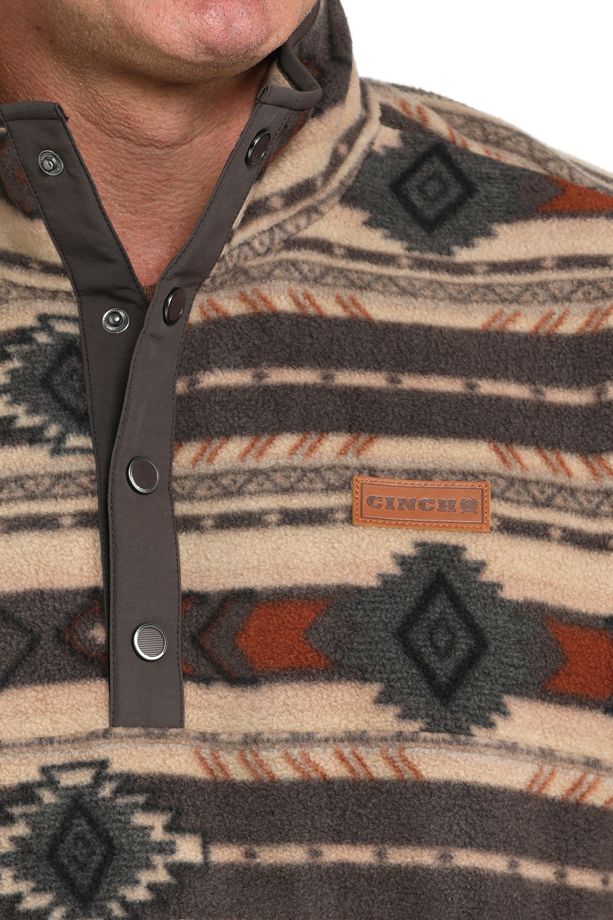 CINCH MEN'S POLAR FLEECE PULLOVER - BROWN AZTEC