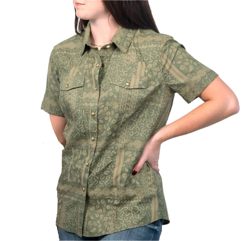 PANHANDLE SLIM WOMEN'S BANDANA PRINT SHORT SLEEVE SNAP SHIRT