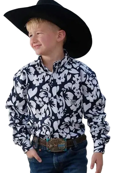 CINCH INFANT, TODDLER & YOUTH BOY'S NAVY HIBISCUS PRINT SHIRT **SALE**