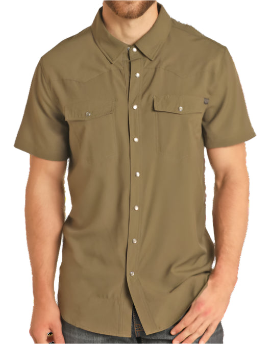 ROCK AND ROLL MEN'S TEK WESTERN SHIRT - OLIVE