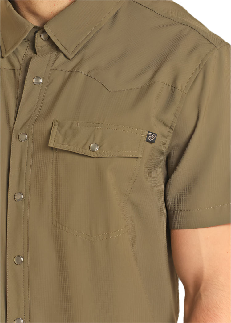 ROCK AND ROLL MEN'S TEK WESTERN SHIRT - OLIVE