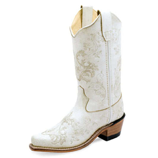 OLD WEST GIRL'S WHITE LEATHER BOOTS