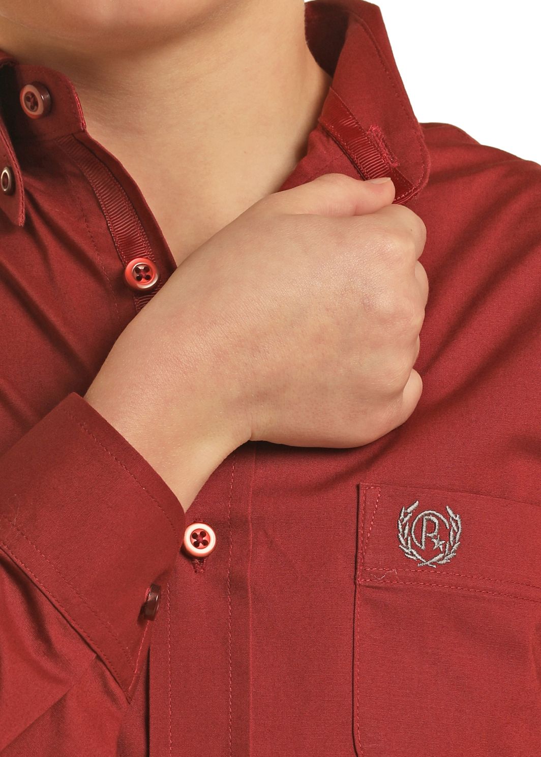 Panhandle Boys Long Sleeve Solid Stretch Shirt - SCARLET