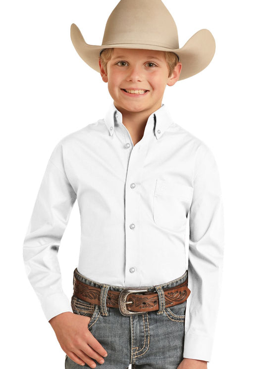 Panhandle Boys Long Sleeve Solid Stretch Shirt - WHITE