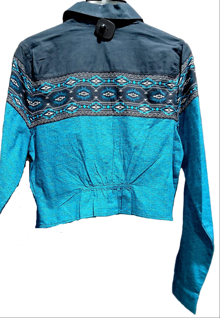 ROCK AND ROLL DENIM LADIES' RETRO AZTEC BORDER SHIRT in PEACOCK