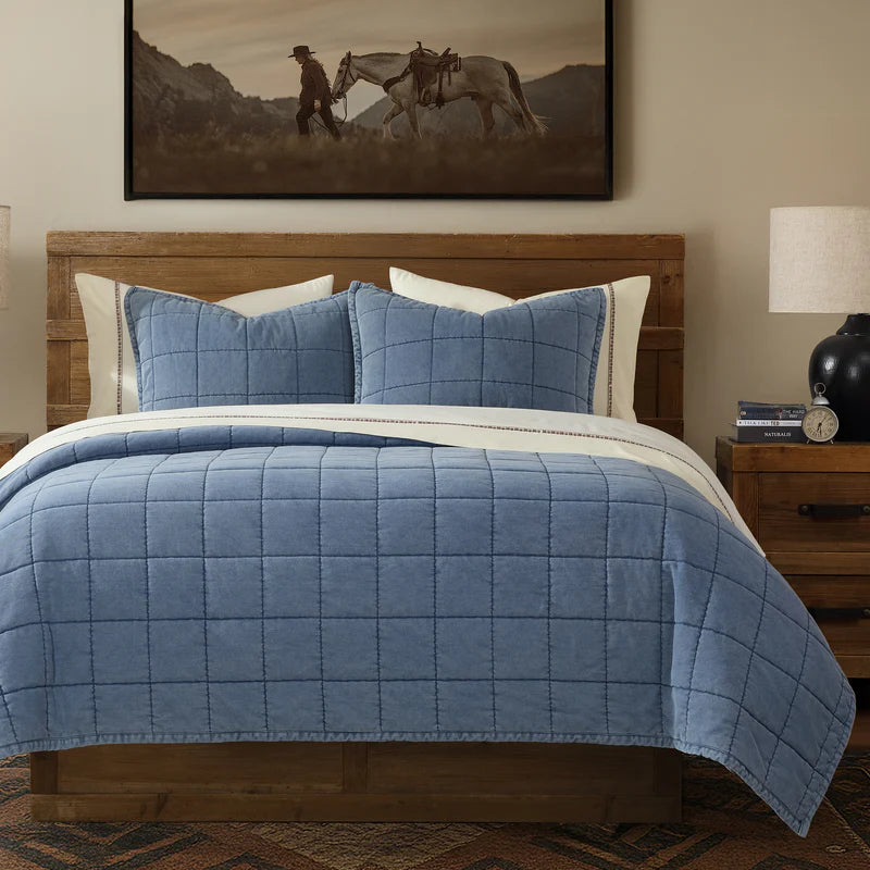 STONEWASHED DENIM QUILT SET - QUEEN