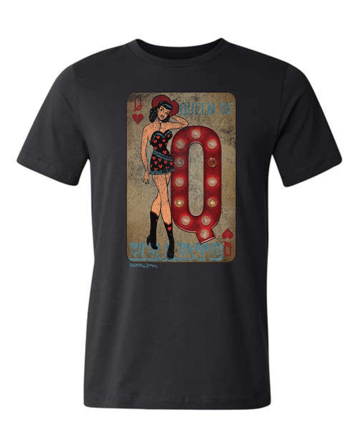LADIES QUEEN OF HEARTS GRAPHIC TEE SHIRT in BLACK