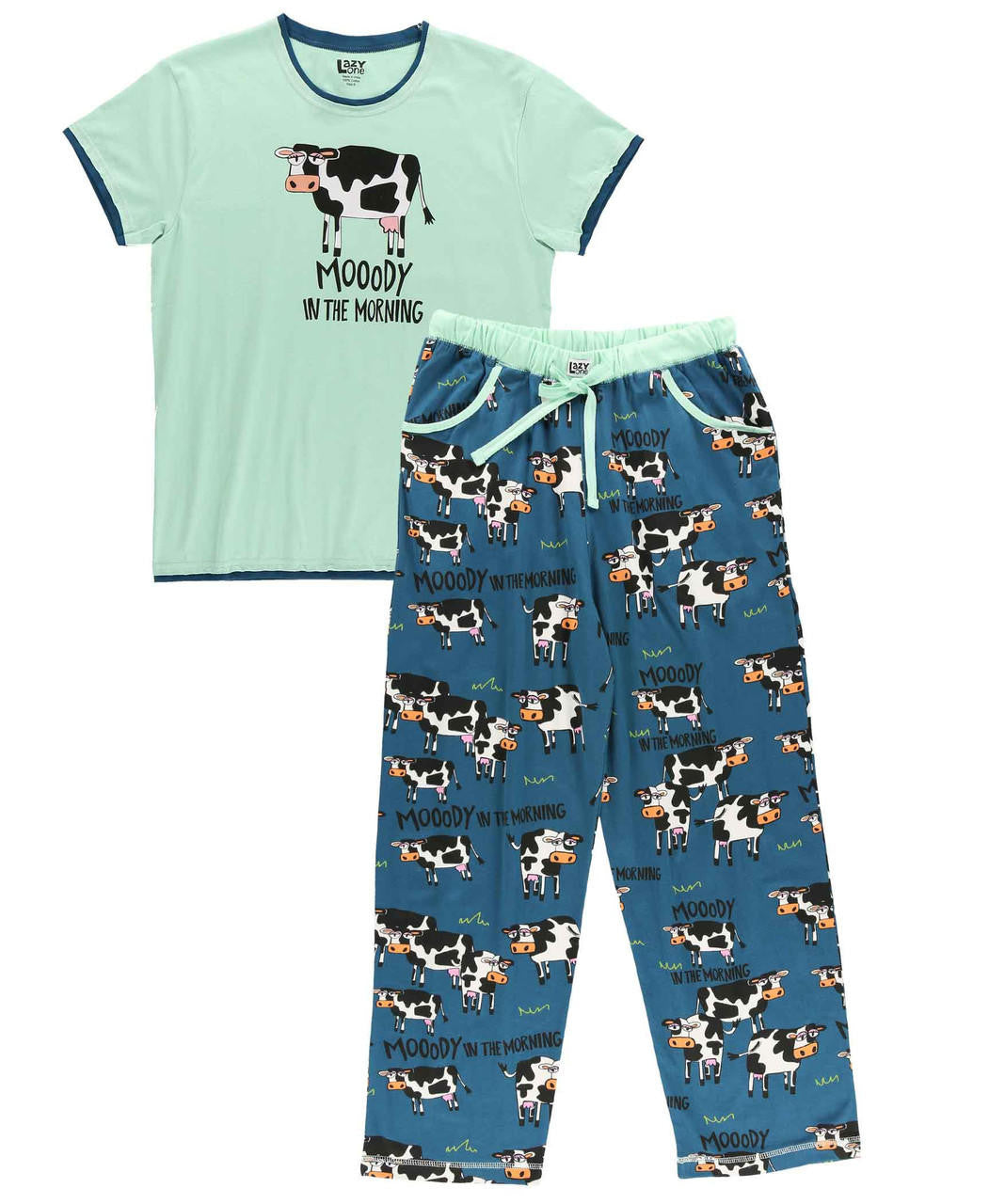 "MOODY IN THE MORNING" COW TEE AND PANT PJ SET