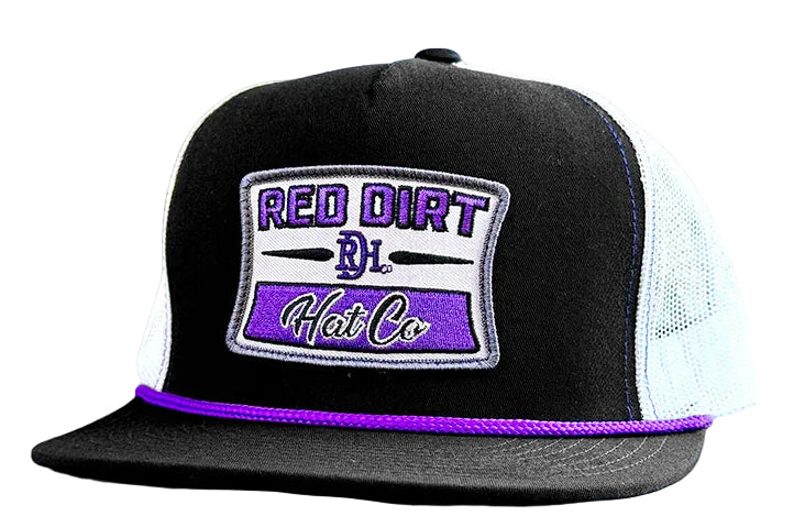 RED DIRT HAT CO PURPLE HAZE CAP in BLACK/WHITE W/PURPLE ROPE