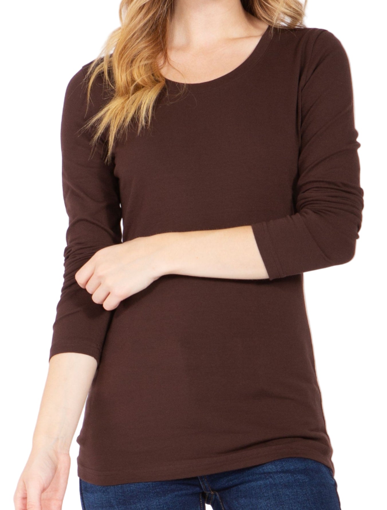 ROUND NECK LONG SLEEVE TEE in BROWN