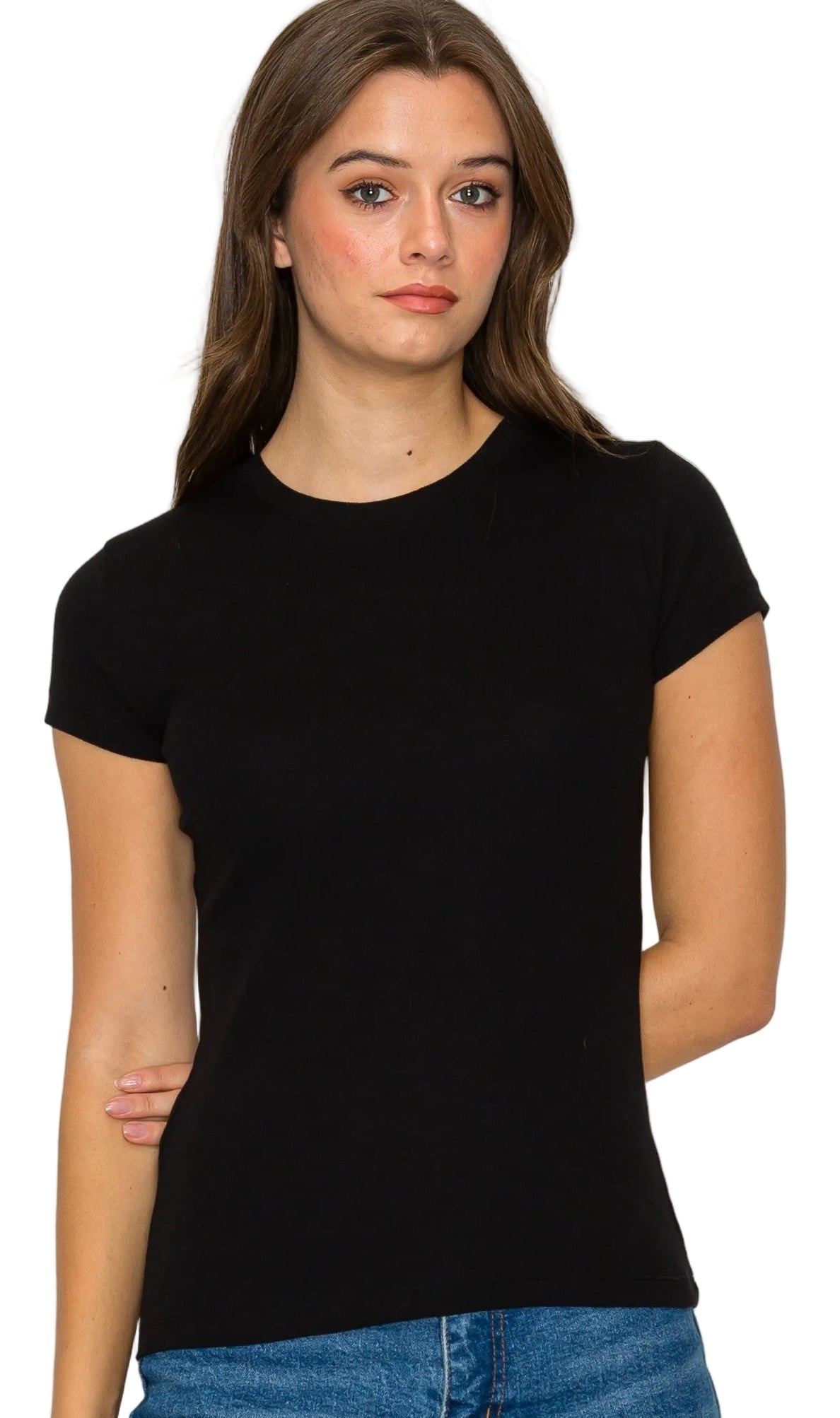 SHORT SLEEVE MINI RIBBED TEE in BLACK