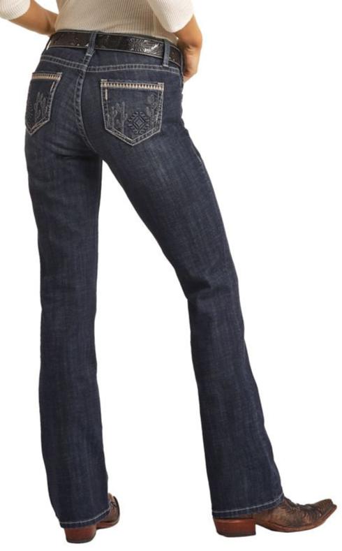 ROCK & ROLL LADIES MID RISE "DESERT CACTUS" BOOTCUT RIDING JEANS