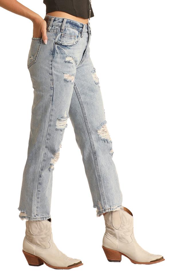 ROCK & ROLL DENIM LADIES HIGH RISE CROPPED LIGHT WASH JEANS