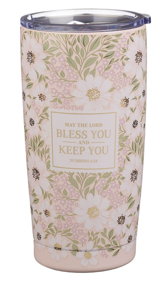 "BLESS and KEEP YOU" BLUSH BLOOM STAINLESS STEEL TUMBLER - NUMBERS 6:24