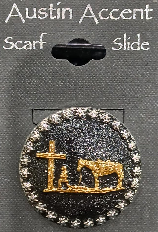AUSTIN ACCENT® BLACK CONCHO SCARF SLIDE W/ PRAYING COWBOY
