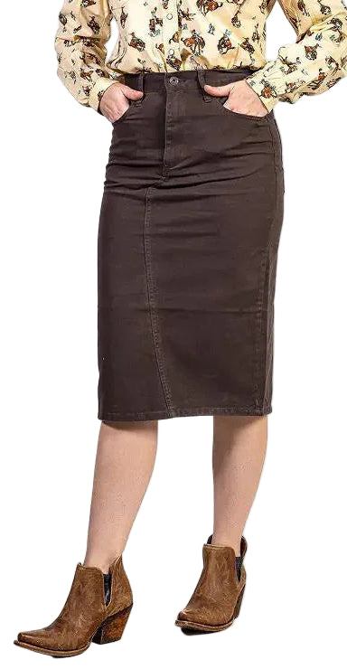 STETSON WOMEN'S 5 POCKET BROWN DENIM SKIRT