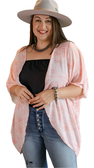 Pink Desert Cowboy Dolman Sleeve Kimono also in Plus Sizes