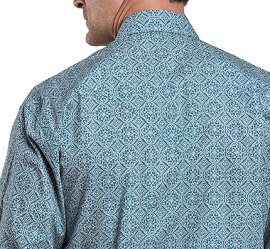 STETSON TEAL TILE MEDALLION PRINT PEARL SNAP SHIRT