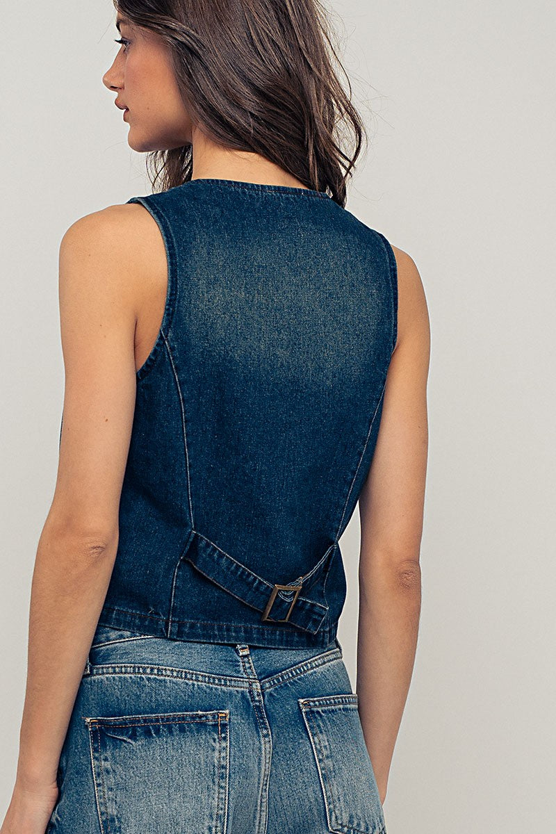 THE DEPENDABLE VEST - DARK WASH DENIM