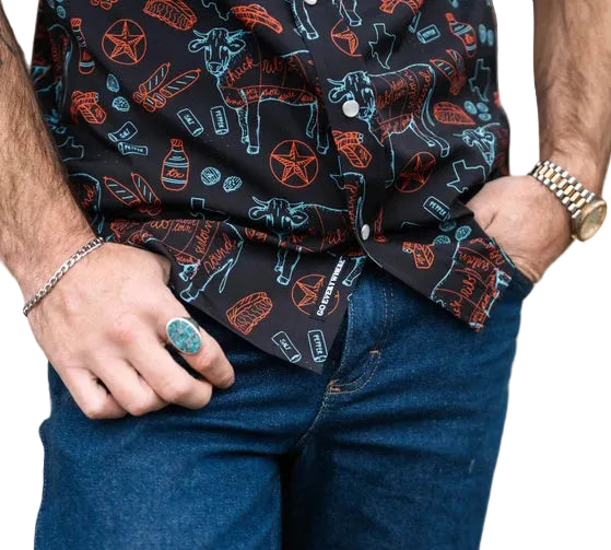 MEN'S TEXAS BBQ NIGHTS PEARL SNAP SHORT SLEEVE SHIRT