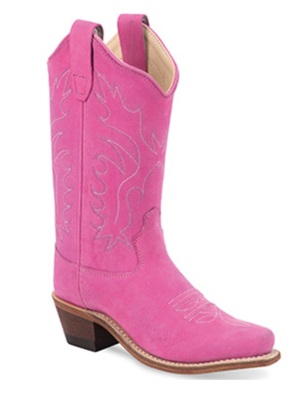 GIRL'S OLD WEST HOT PINK SUEDE SNIP TOE BOOTS