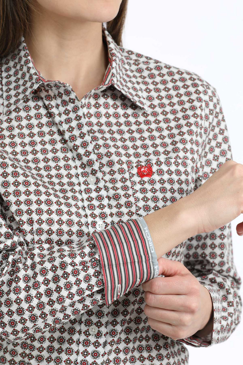 CINCH WOMEN'S LONG SLEEVE GEO-PRINT SHIRT WHITE