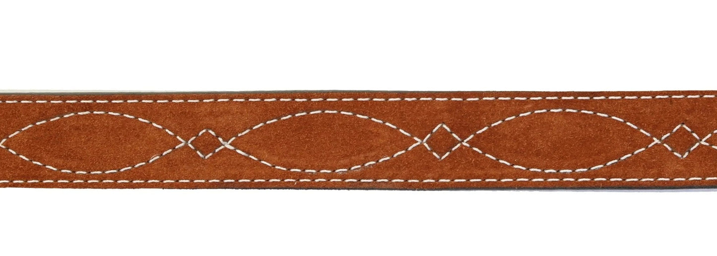 TOAST SUEDE BELT WITH WHITE STITCHING