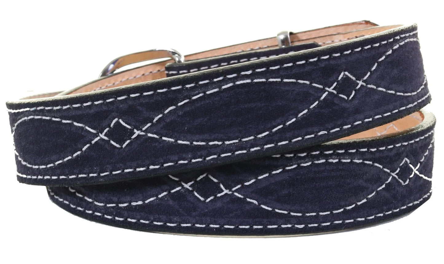 NAVY SUEDE BELT WITH WHITE STITCHING