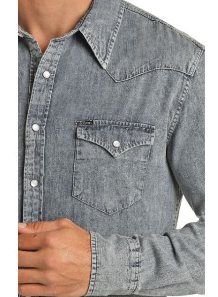 ROCK & ROLL DENIM WASHED SLIM FIT SNAP SHIRT