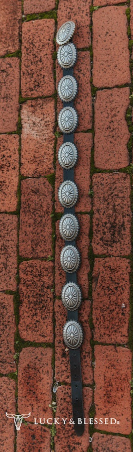 GENUINE BLACK LEATHER OVAL CONCHO BELT