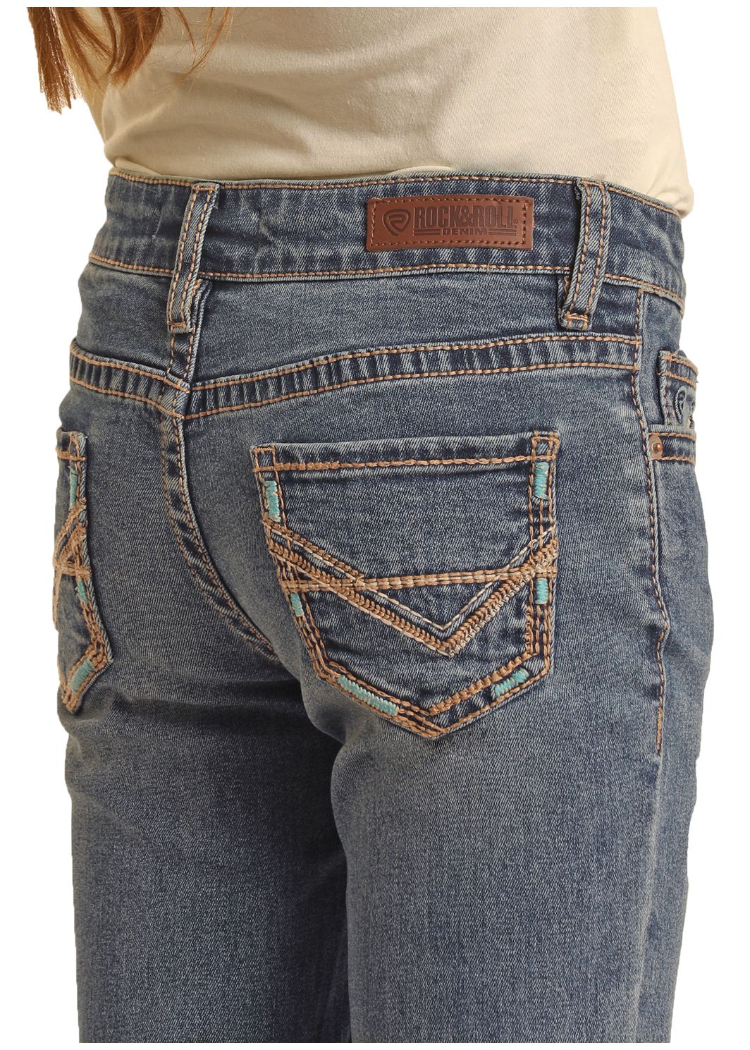 ROCK & ROLL GIRLS TURQUOISE STITCH BOOTCUT JEANS