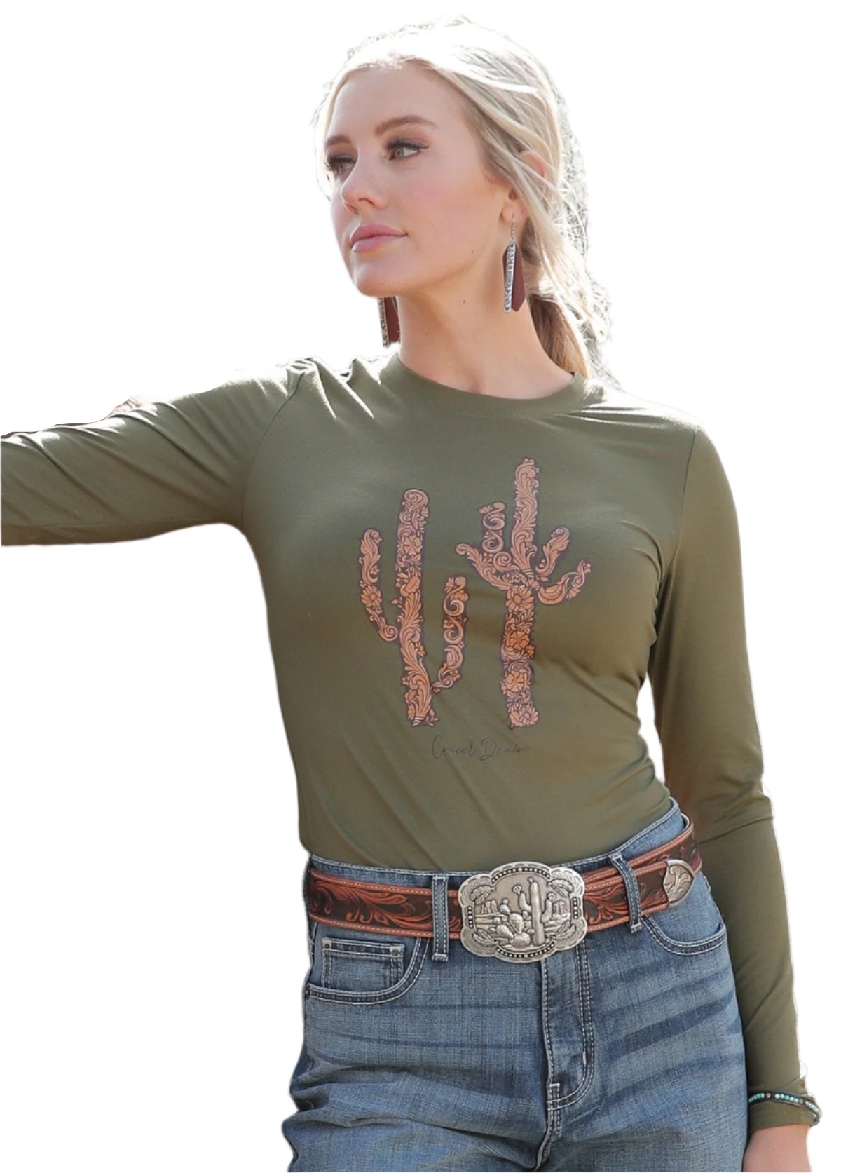 CRUEL DENIM WOMEN'S CACTUS LONG SLEEVE TEE in SAGE GREEN