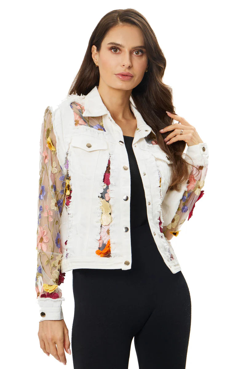 ADORE JACKET WITH FLORAL DETAIL in WHITE DENM