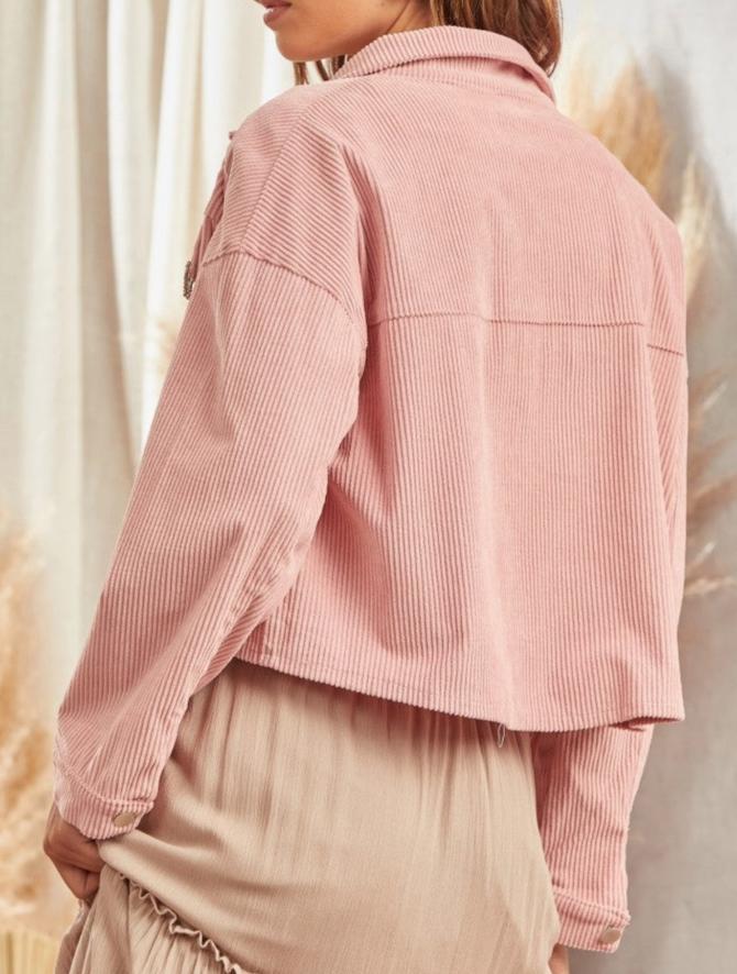 CORDUROY JACKET with RHINESTONE POCKET DETAIL in PINK