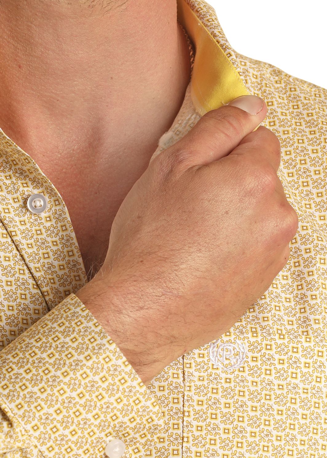 Panhandle Men's Select Geo Poplin Print Long Sleeve Button Down - Gold