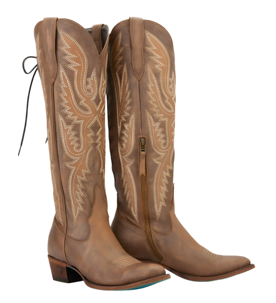 LANE "MONICA" TALL LACE-UP BOOTS in OILED SADDLE